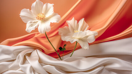 Beautiful Flower on Silky Fabric Wallpaper Background Backdrop Digital Art Journal Generative AI KI Illustration