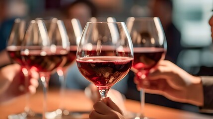 Obraz premium close up red wine and cheers at Family dinner for a celebration