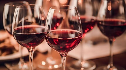Fototapeta premium close up red wine and cheers at Family dinner for a celebration