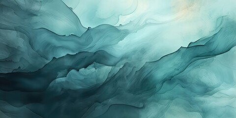 Obraz premium Teal, blue, and green make up the backdrop of this abstract watercolor painting, which has a liquid-like appearance for the banner and the background.