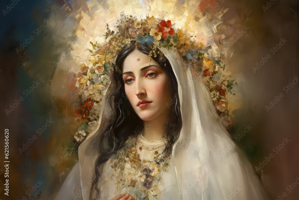 Wall mural Holy Mary Mother of God and baby jesus , generative AI	
