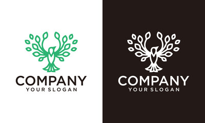 Bird logo vector design template in isolated white background. bird leaf logo vector icon template line art outline