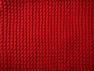 Vibrant Red Knitted Wool Texture: Close-Up of Cozy Cable Knit Fabric, Background for Warm Winter Clothing and Crafts