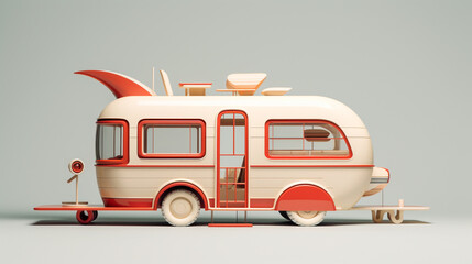 Vintage classic caravan camper vector illustration white background - obrazy, fototapety, plakaty