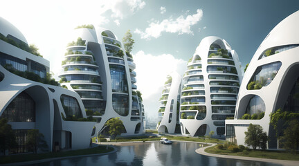 A modern city of the future, everything is fine, beautiful architecture, a feeling of freedom, nature, Generative AI