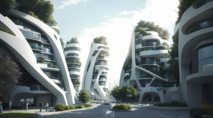 a modern city, everything's going well, beautiful architecture, streamlined buildings, freedom, photorealism, Generative AI