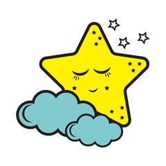 A star sleeps on a cloud, color vector illustration in cartoon style