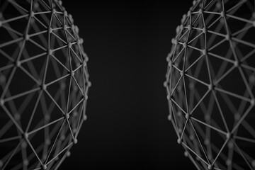 Molecular sphere on dark background 3d rendering	