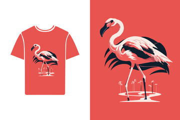 t-shirt design featuring a sleek and minimalistic representation of a flamingo using basic shapes
