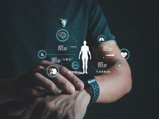 Smartwatch Monitoring Heart Rate and Steps. Digital Health Dashboard Monitoring Vital Signs. Health Data Privacy Lock and Key Protecting Medical Information. Analyzing Health Trends and Patterns.