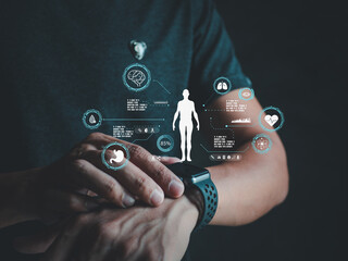 Smartwatch Monitoring Heart Rate and Steps. Digital Health Dashboard Monitoring Vital Signs. Health...