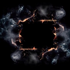 Frame made of smoke and hot sparks against black background