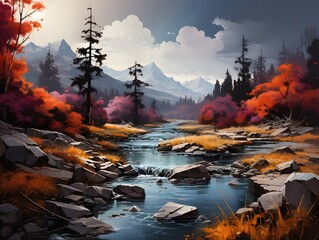 Colorful Trees in Mountain water retention Nature beauty reflected in tranquil mountain lake. AI Generative