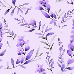 Fototapeta na wymiar Watercolor seamless pattern with lavender branches. Print for decor and textile design. Generative AI.