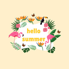 Hello summer background in tropical style