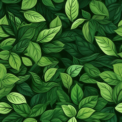 Seamless pattern with green leaves. Generative AI.