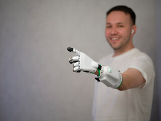 Cyberpunk Future: A man with a modern cybernetic prosthetic arm