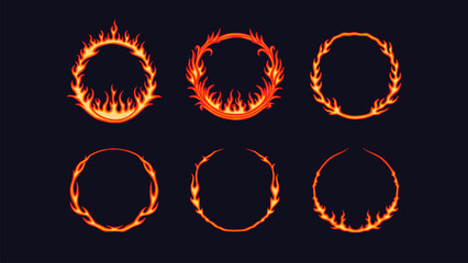 Circle fire frame cartoon vector illustration collection