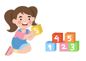Illustration of a girl playing with building blocks