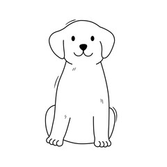 Outline vector illustration of cute dog. Doodle drawing of sitting puppy. Adorable pet portrain. Hand drawn graphic