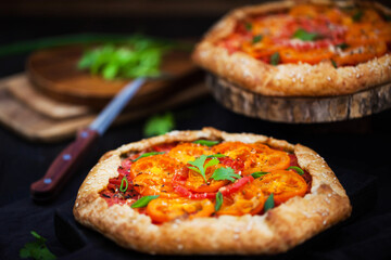 Tomato, scallions and cheese rustic open pie (galette)