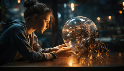 Naklejka premium In a world where artificial intelligence reigns supreme, Set the stage in a near-future society where AI has become an integral part of everyday life.