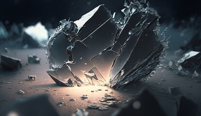 Pieces of broken ice on a dark background. Abstract background. Generative AI technology.