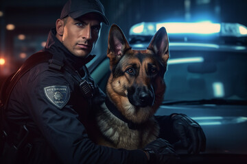 policeman with his german shepard with Generative AI