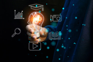 Concept of e-Learning, a learning management system through a network (Learning Management System)...