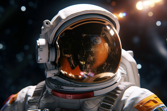 a happy astronaut man in space helmet and space theme with Generative AI