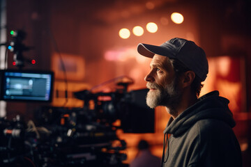 Obraz premium video director speaks on the set of a movie production with Generative AI