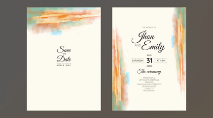 Naklejka na ściany i meble Set of Wedding Invitation, watercolor textures and fake gold splashes for a luxurious touch