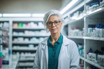 Fototapeta premium a woman in the pharmacy for checking out medicine with Generative AI