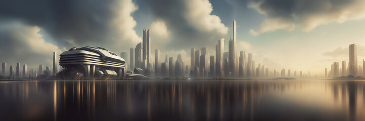 Fototapeta na wymiar Futuristic urban skyline,Fictional City Skyline, 