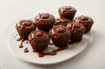 Bunch chocolate muffins display on a light background 