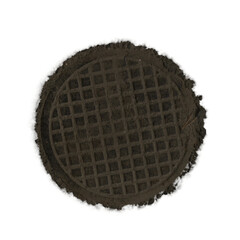 3d illustration of iron manhole cover structure isolated on transparent, top view
