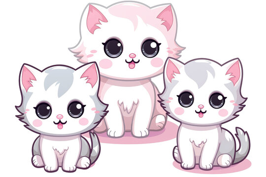 kawaii cute cats, kittens sticker image, in the style of kawaii art, meme art, animated gifs isolated white background PNG