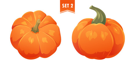 Vector set 2 of orange pumpkins isolated on a white background.