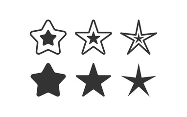 Stars icon set. Sparkle symbol. Geometric shape, sky, shining burst, clean, best. Outline, flat style. Flat design. Vector illustration.