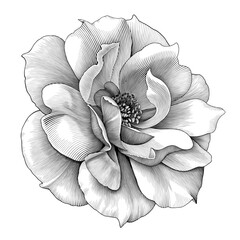 Rose flower floral damask botany vintage petal engraved vector Victorian tattoo Baroque bunch bouquet ornament leaf retro pattern decorative design filigree calligraphic ornate  - 621575078