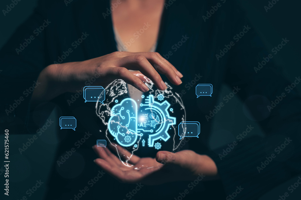 Poster chatbot chat with ai. artificial intelligence. the concept of accessing imagination by feeding comma