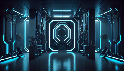 Futuristic background. Neon interior Ai generated image
