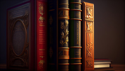 Hardcover books. Library background Ai generated image