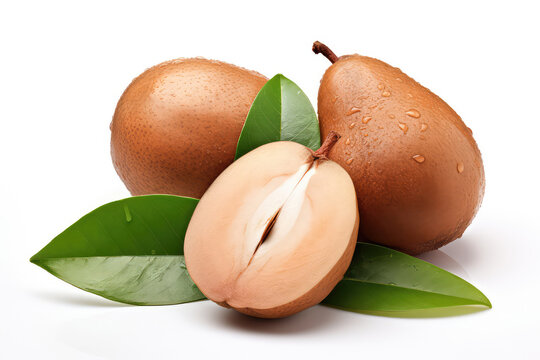fresh sapodilla fruits on white background (ai generated)
