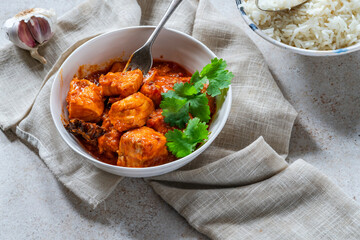 Salmon curry with basmati rice