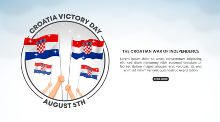 Croatia Victory Day background with hands and waving flags with sparkles