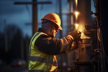 a electrician fixing power pole with Generative AI