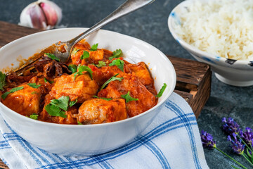 Salmon curry with basmati rice