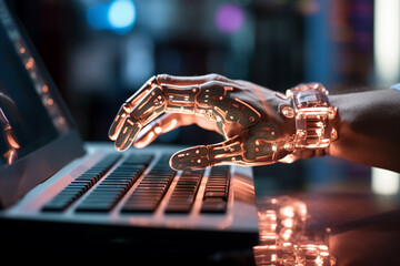 a person is using an artificial hand on their computer with Generative AI