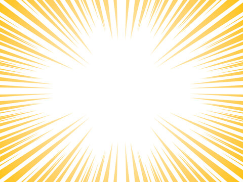 Sun Rays or Explosion Boom for Comic Books Radial Background Vector. Speed rays. Action, speed lines, stripes for comic book frame. Dynamic, speed stripes abstract frame. Comic book yellow background.